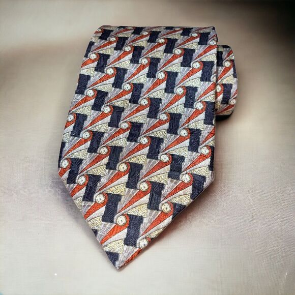 Ermenegildo Zegna 100% Silk Geometric Print Tie Made in Italy - Picture 1 of 4